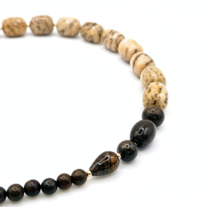 Colar de Prata banhada a ouro 18k com Bronzite e Jaspe