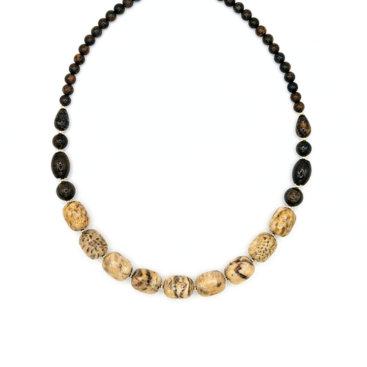 Colar de Prata banhada a ouro 18k com Bronzite e Jaspe