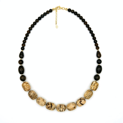 Colar de Prata banhada a ouro 18k com Bronzite e Jaspe