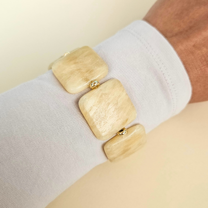 Pulseira Pelmo – Prata Banhada a Ouro e Calcite Quadrada