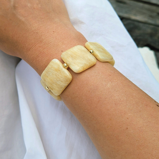 Pulseira Pelmo – Prata Banhada a Ouro e Calcite Quadrada