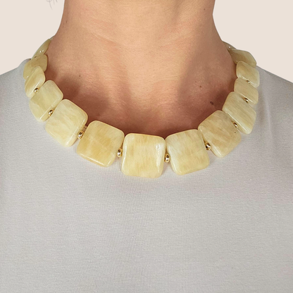 Pelmo Plastron Necklace - Gold-plated Silver & Square-shaped Calcite
