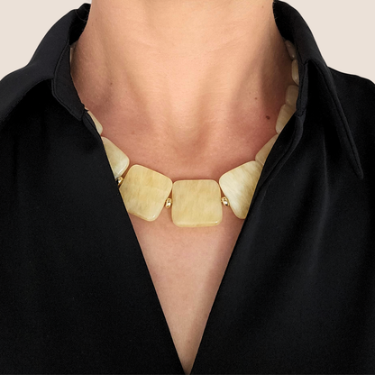 Pelmo Plastron Necklace - Gold-plated Silver & Square-shaped Calcite