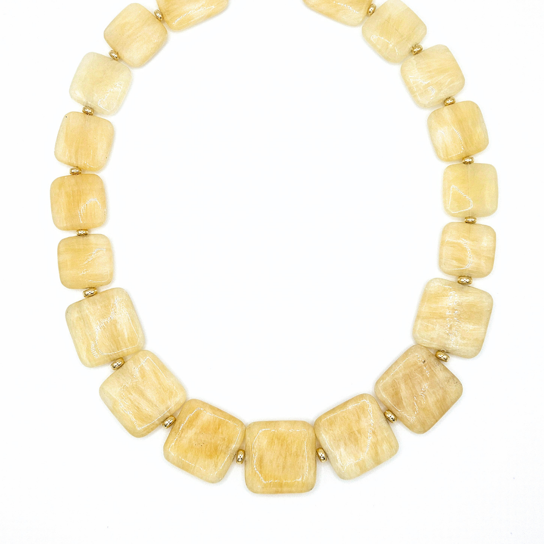 Pelmo Plastron Necklace - Gold-plated Silver & Square-shaped Calcite