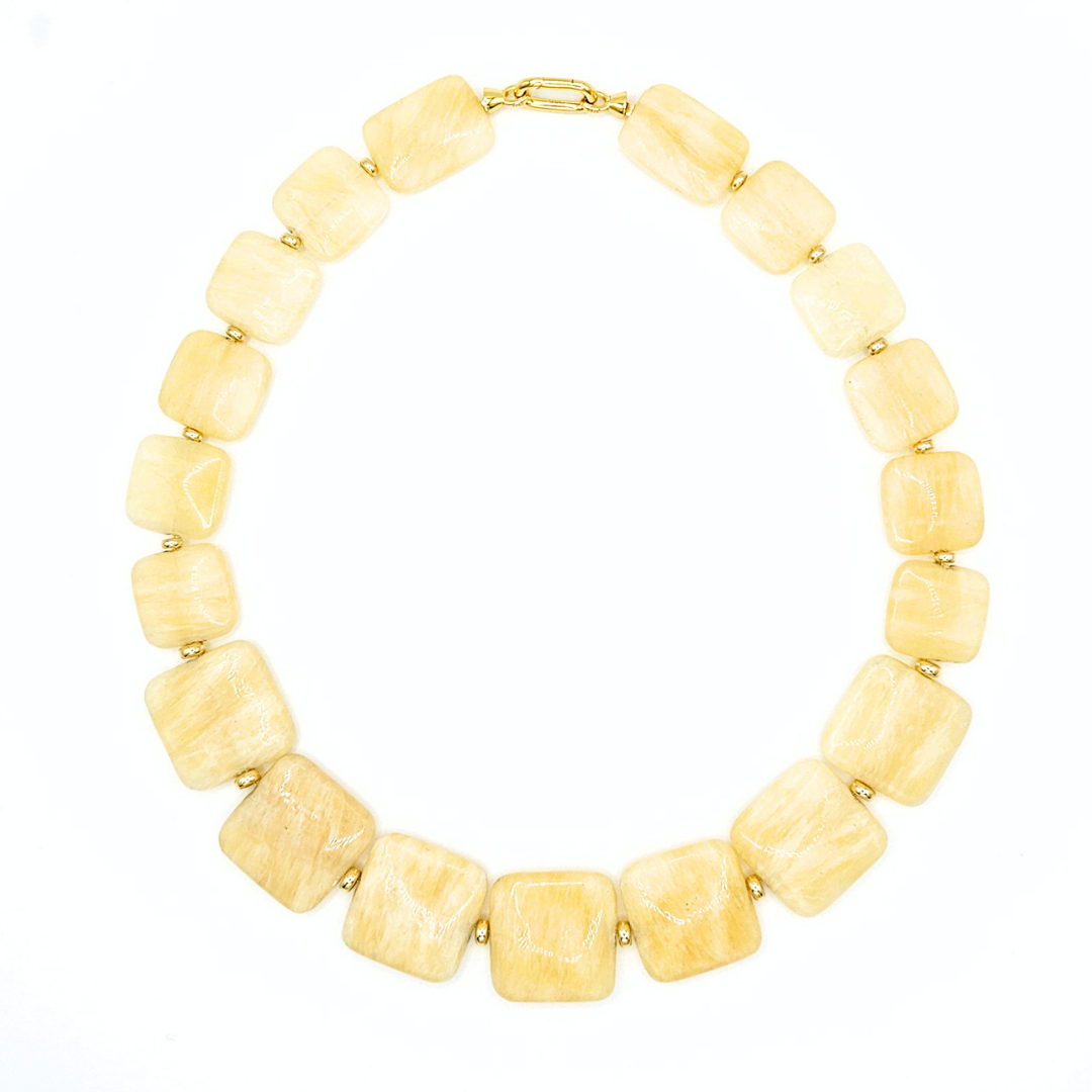 Pelmo Plastron Necklace - Gold-plated Silver & Square-shaped Calcite