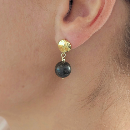 Pendientes de Plata bañada en oro de 18k con Broncita